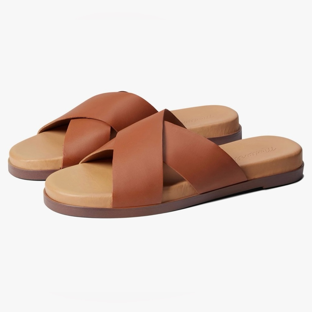 Madewell Brown Leather Crisscross Slide Sandals